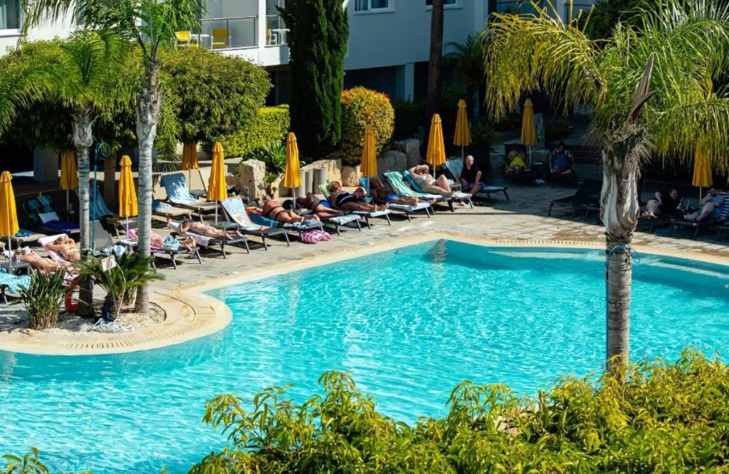 Mayfair Gardens pool view from the room in Paphos